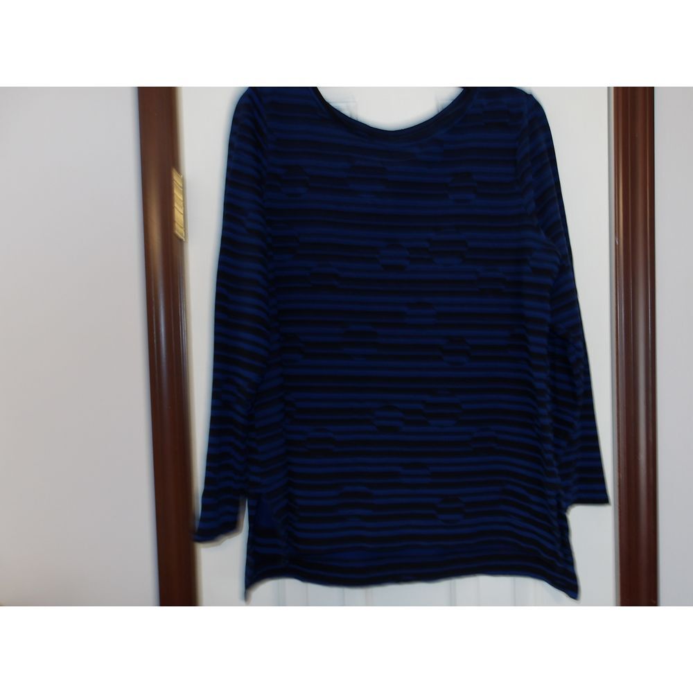Chico's Blue & Black Striped Long Sleeve Casual Top Stretch Knit